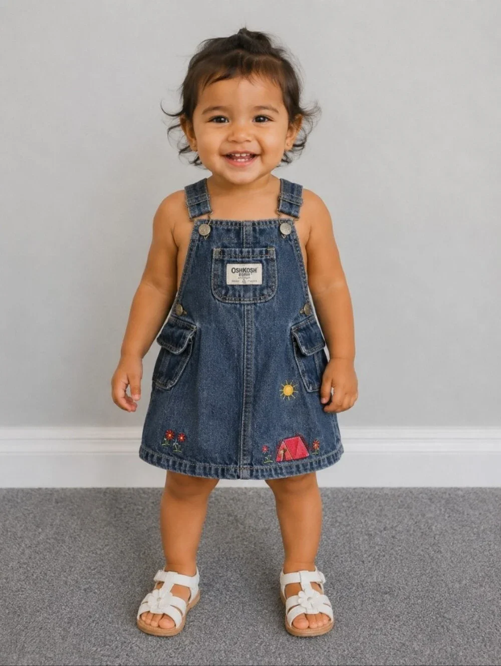 OSHKOSH Jean Embroidered Overall Dress Play 18M